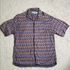 Woodhouse Blue and Brown Casual Button Down Shirt with Geometric Pattern